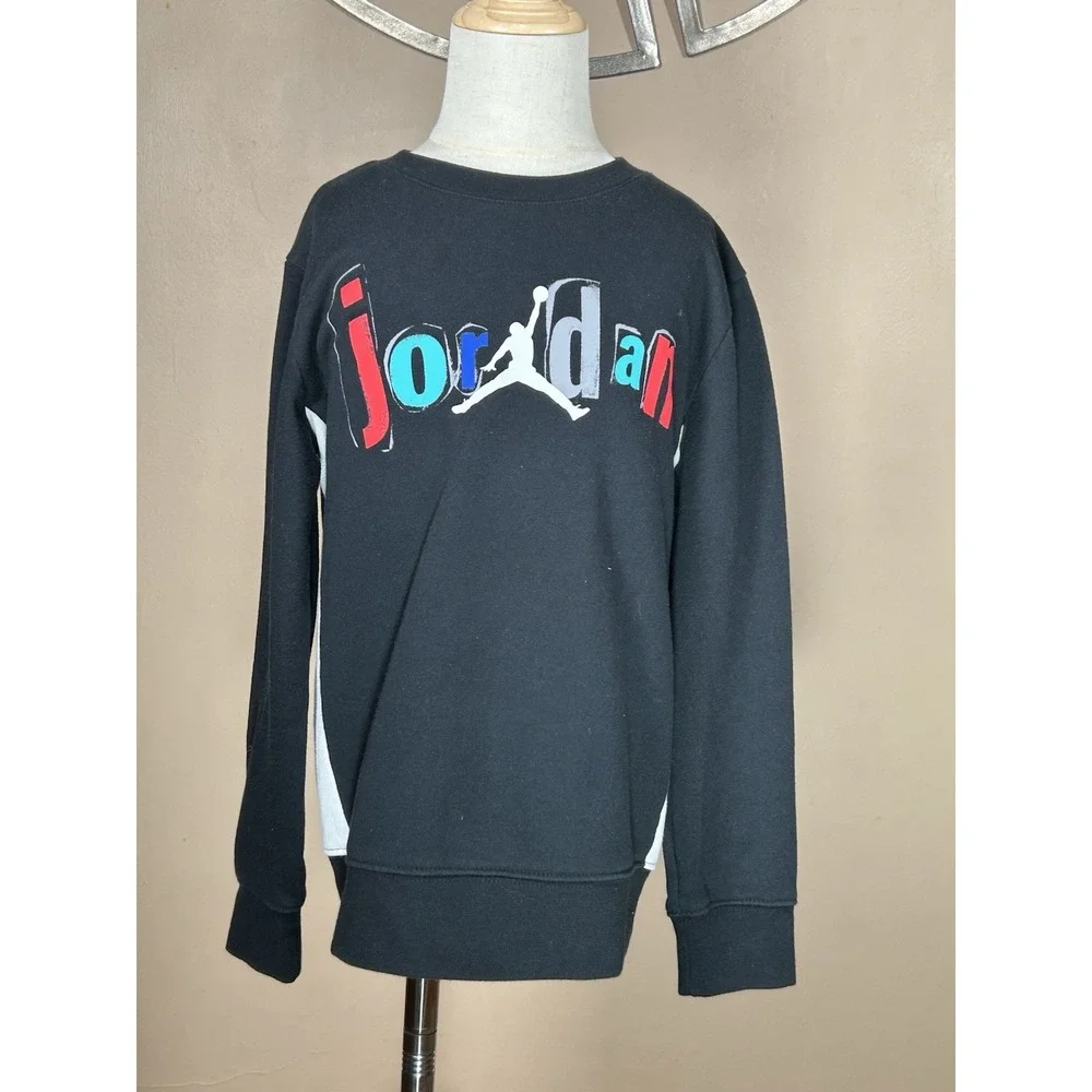 Air Jordan Sweatshirt Youth Large Black Pullover JumpMan Block Logo Boys 6-7 Yrs